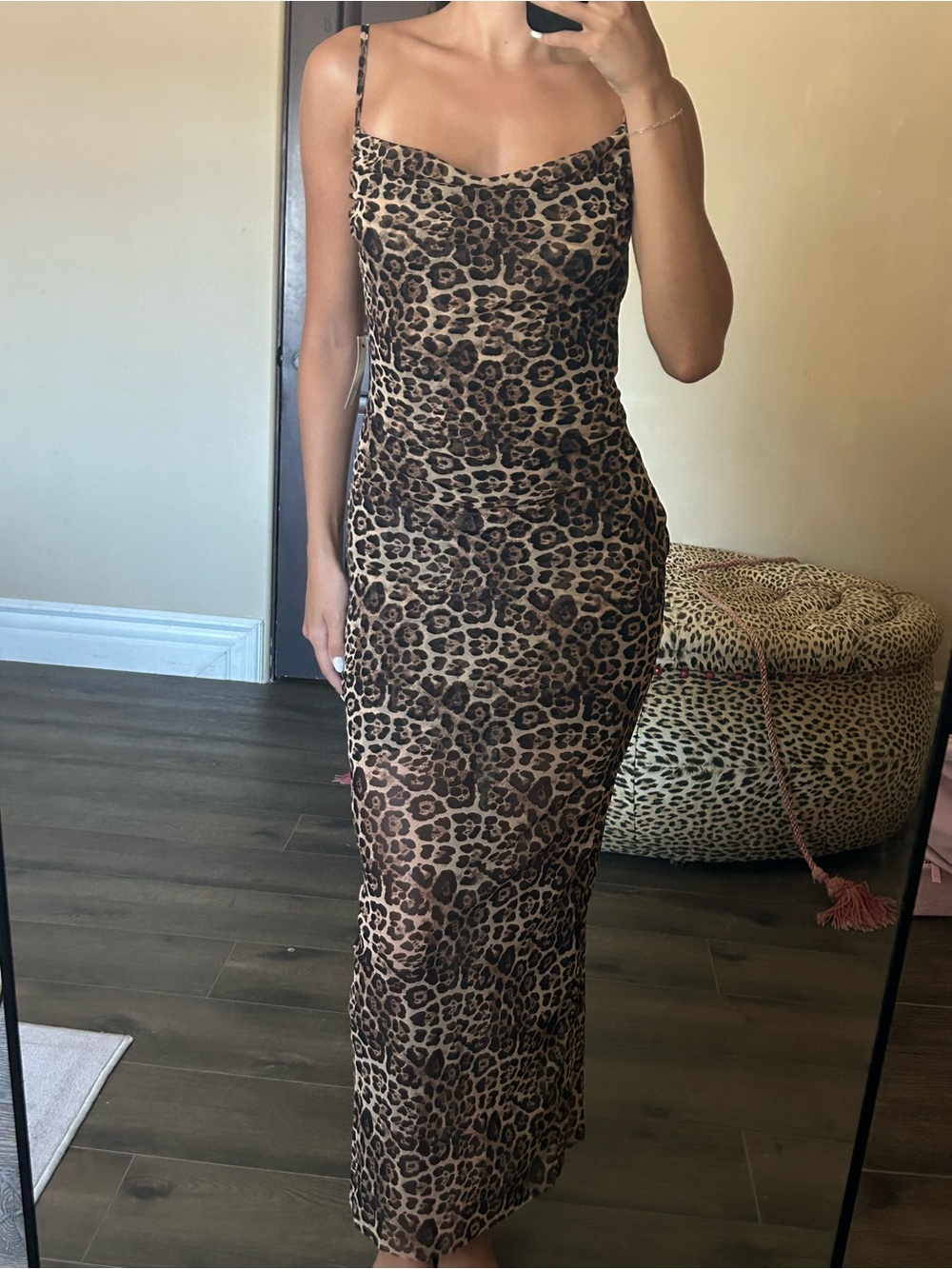 Leopard Print Maxi Slip Dress - Brown